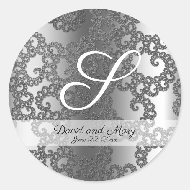 Silver Fractal Wedding Stickers (Front)