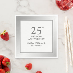 Silver Frame 25th Wedding Anniversary Paper Napkins