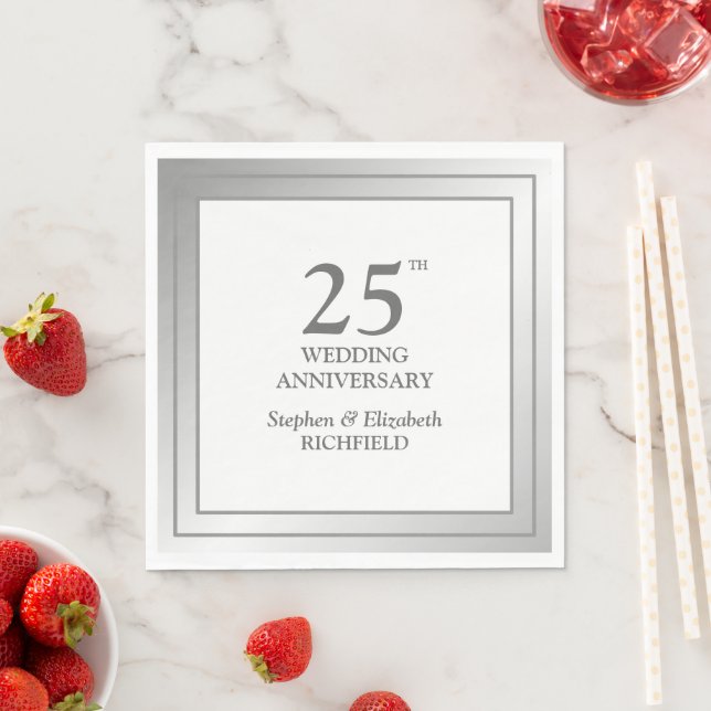 Silver Frame 25th Wedding Anniversary Paper Napkins (Insitu)