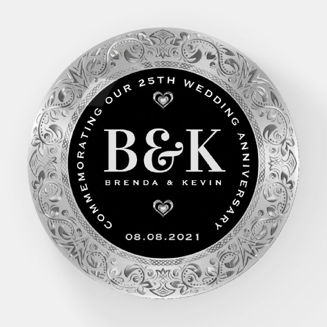 Silver Frame 25th Wedding Anniversary Paperweight (Front)