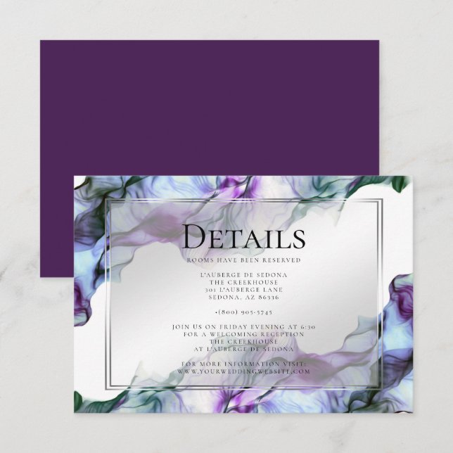 Silver Frame Abstract Plum Teal Details Invitation (Front/Back)