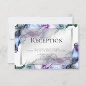 Silver Frame Abstract Plum Teal Flowing Ink Invitation (Front)