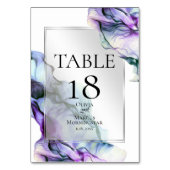 Silver Frame Abstract Plum Teal Flowing Ink Table Number (Back)