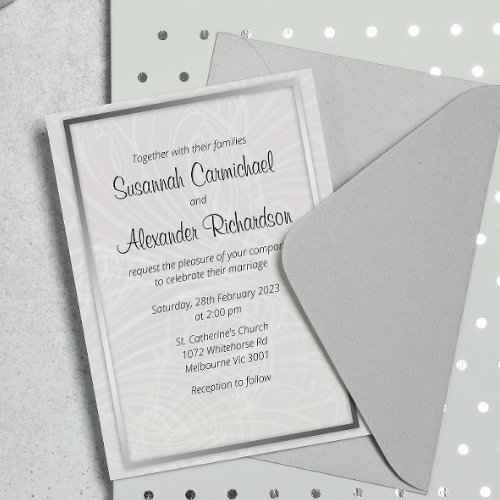 Silver Frame and Grey Damask Wedding Postcard