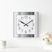 Silver Frame and Numbers | Choose Background Color Square Wall Clock