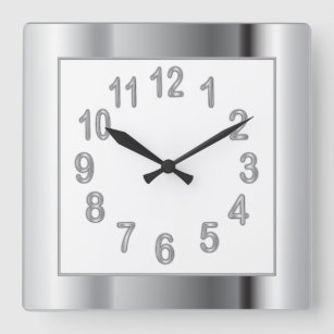 Silver Frame and Numbers   Choose Background Color Square Wall Clock