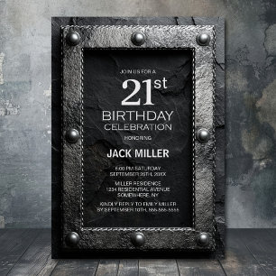 Silver Frame Black Slate 21st Birthday Party Invitation