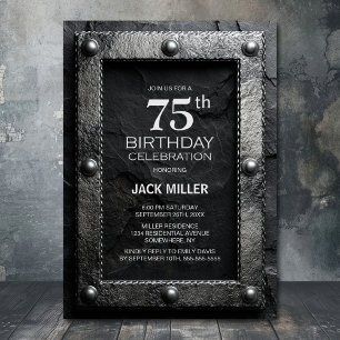 Silver Frame Black Slate 75th Birthday Party Invitation