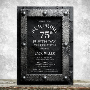 Silver Frame Black Slate Surprise 75th Birthday Invitation
