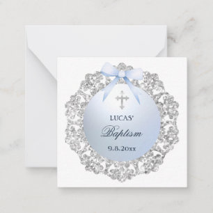 Silver Frame Blue Bow Baptism Gift Enclosure Note Card