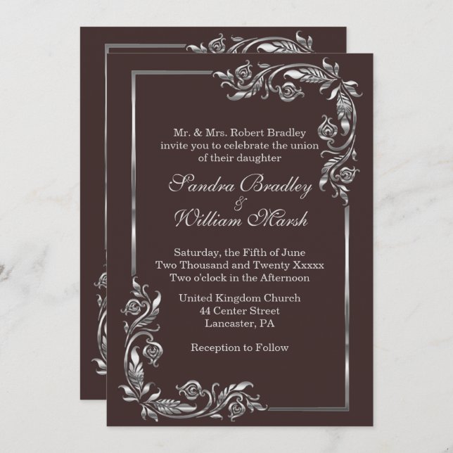 Silver Frame Cocoa Invitation (Front/Back)