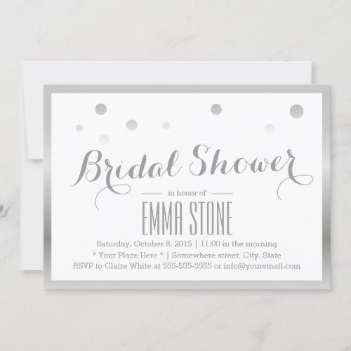 Silver Frame Confetti Dots Bridal Shower 5x7 Paper Invitation Card