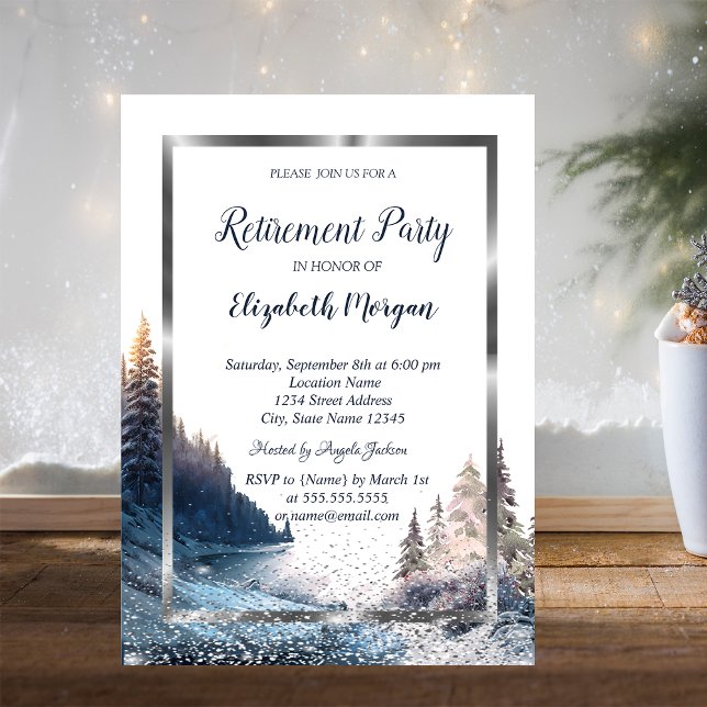 Silver Frame Confetti Landscape Retirement  Invitation (Creator Uploaded)