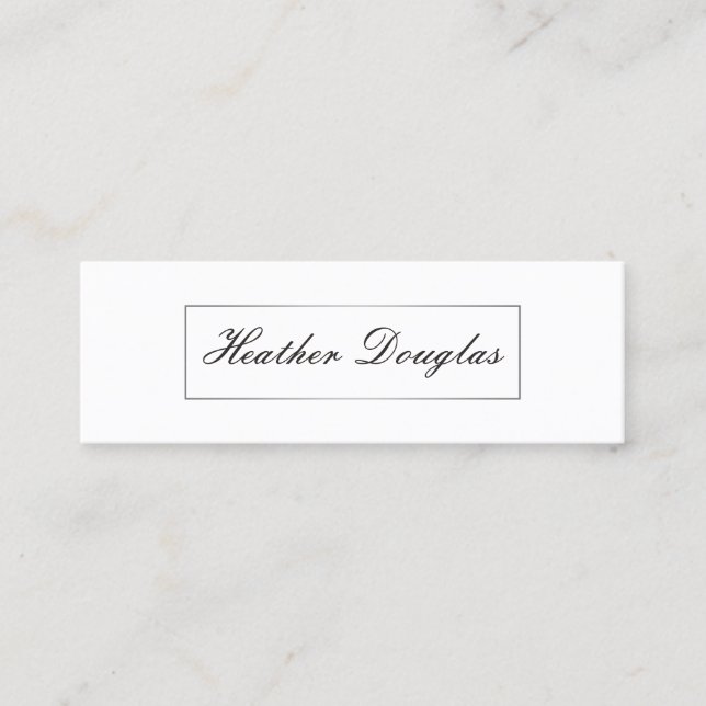 Silver Frame / Cursive Typography Mini Business Card (Front)