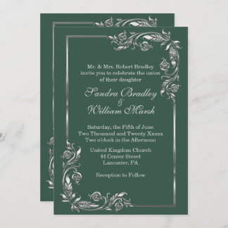 Silver Frame Forest Green Invitation