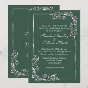 Silver Frame Forest Green  Invitation