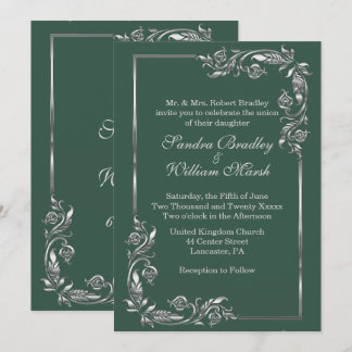 Silver Frame Forest Green  Invitation