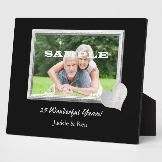 Silver Frame Heart Anniversary Photo Template | Zazzle