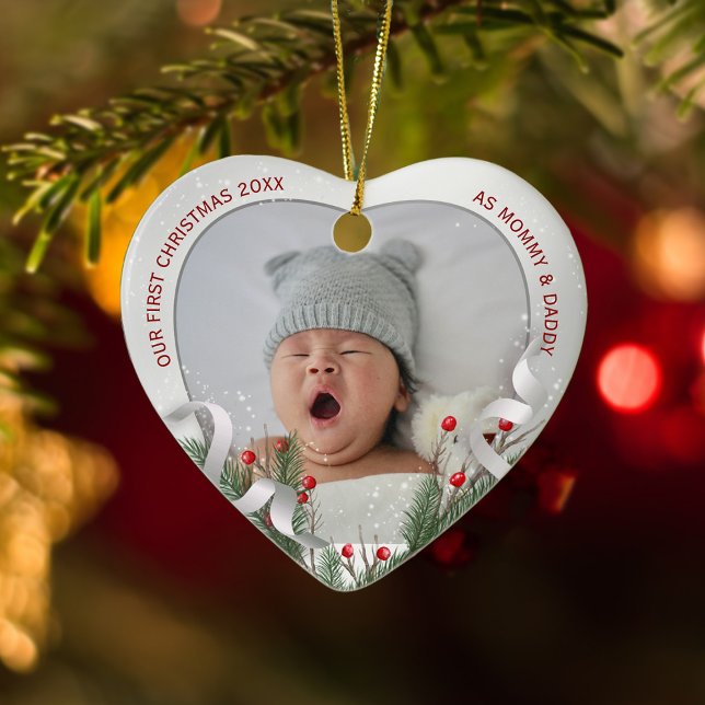 Silver Frame Photo New Baby 1st Christmas Ceramic Ornament (Creator Uploaded)