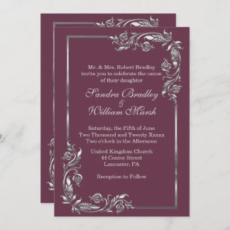 Silver Frame Plum Invitation