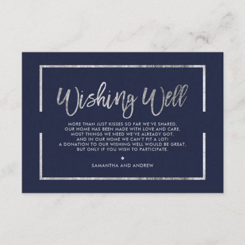 Silver frame script navy blue wishing well enclosure card