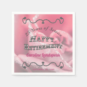 Silver Frame with Pink Rose photo Happy Retirement Napkins