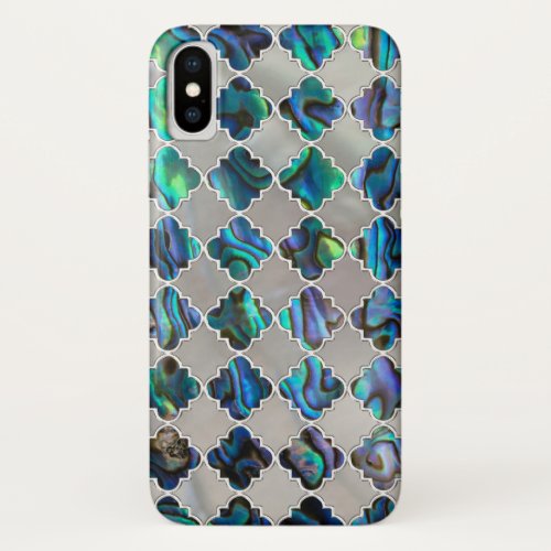 Silver framed abalone pearl shell moroccan pattern iPhone x case