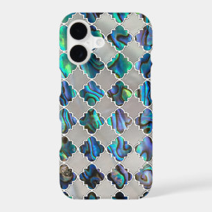 Silver framed abalone pearl shell moroccan pattern iPhone 17 case