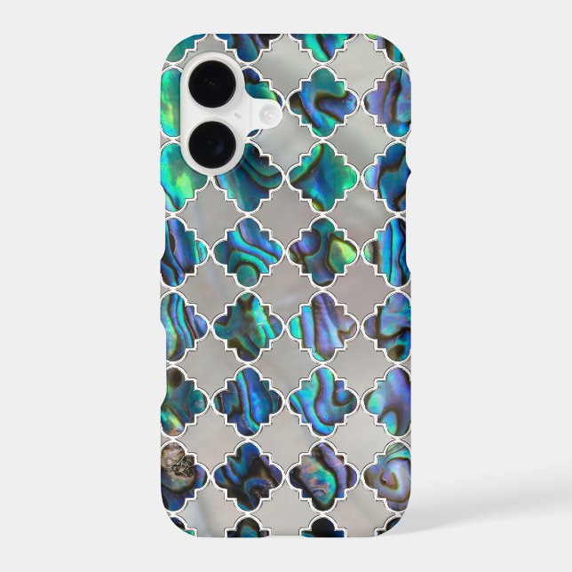 Silver framed abalone pearl shell moroccan pattern iphone case (Back)