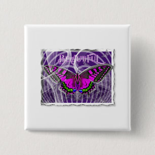 Silver Framed Colorful Butterfly with Swirls Button