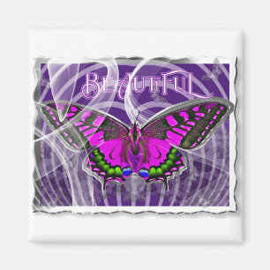 Silver Framed Colorful Butterfly with Swirls Magnet