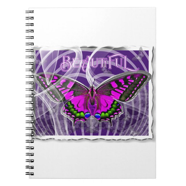 Silver Framed Colorful Butterfly with Swirls Notebook (Front)