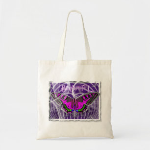 Silver Framed Colorful Butterfly with Swirls Tote Bag