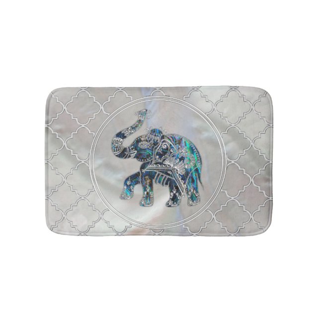 Silver Framed Elephant on Abalone and Pearl Bath Mat (Front)