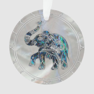 Silver Framed Elephant on Abalone and Pearl Ornament