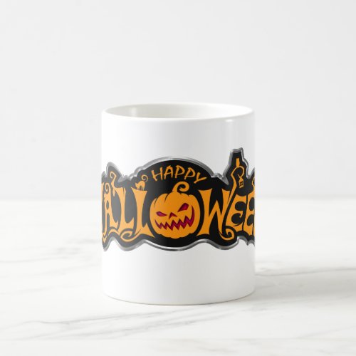 Silver Framed Happy Halloween Ruby Eyed Pumpkin Coffee Mug