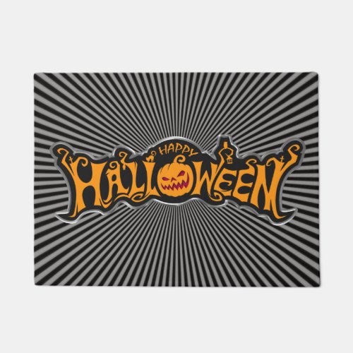 Silver Framed Happy Halloween Ruby Eyed Pumpkin Doormat