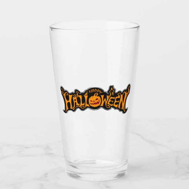 Silver Framed Happy Halloween Ruby Eyed Pumpkin Glass (Front)