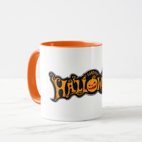 Silver Framed Happy Halloween Ruby Eyed Pumpkin Mug