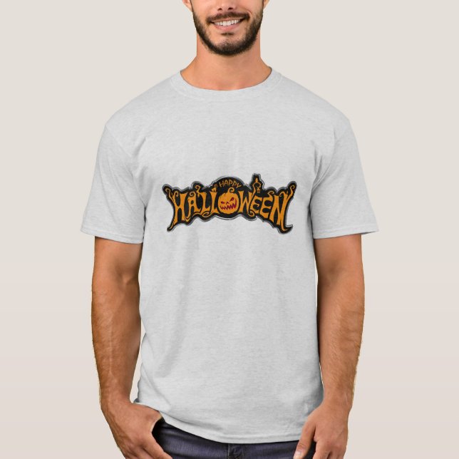 Silver Framed Happy Halloween Ruby Eyed Pumpkin T-Shirt (Front)