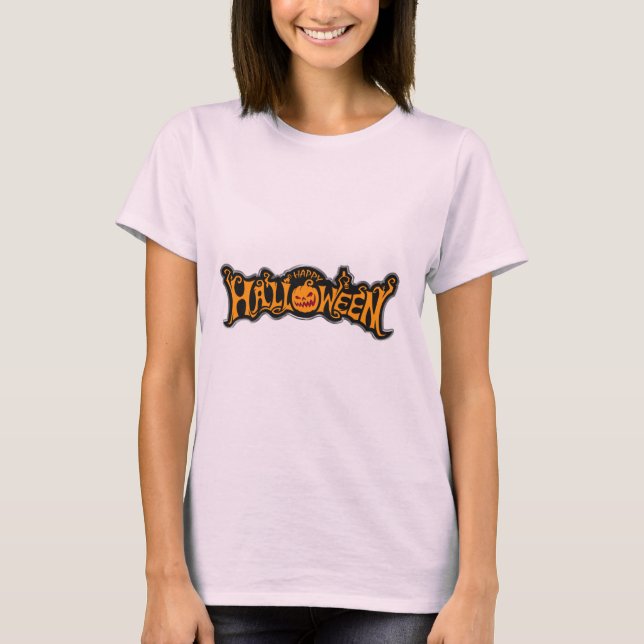 Silver Framed Happy Halloween Ruby Eyed Pumpkin T-Shirt (Front)