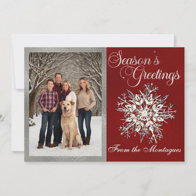 Silver Framed Photo & Crystal Snowflake Holiday Card (Front)