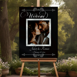 Silver Framed Photo Welcome Sign- Black Foam Board