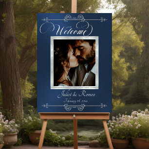 Silver Framed Photo Welcome Sign- Blue Foam Board