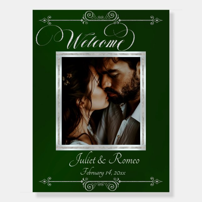 Silver Framed Photo Welcome Sign- Emerald Foam Board (Front)