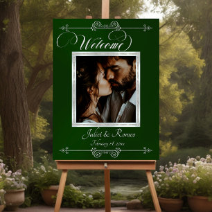 Silver Framed Photo Welcome Sign- Emerald Foam Board