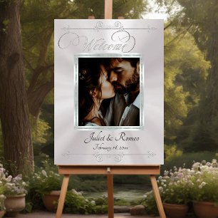 Silver Framed Photo Welcome Sign- Pearl Foam Board