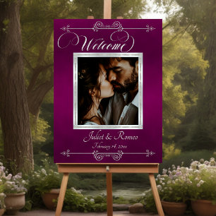 Silver Framed Photo Welcome Sign- Plum Foam Board