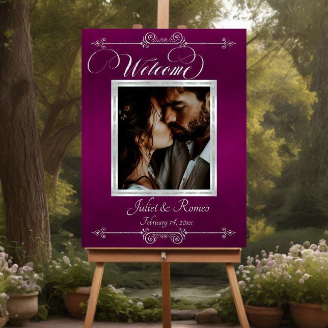 Silver Framed Photo Welcome Sign- Plum Foam Board (Creator Uploaded)