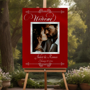 Silver Framed Photo Welcome Sign- Red Foam Board